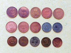 Magyarország 15 db Különböző Érme 1 2 Fillér 1926-1944