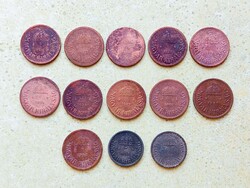 Magyarország 13 db Különböző Érme 2 Fillér 1926-1944