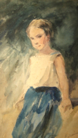 AKCIÓ! CSODÁS EREDETI RAKSSÁNYI REZSŐ / 1879-1950 / : BÁJOS  KISLÁNY PORTRÉ