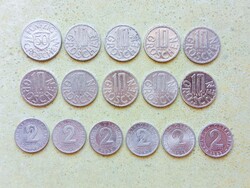 Ausztria 16 db Különböző Érme 2 10 50 Groschen 1950-1994
