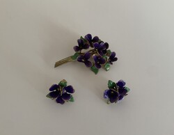 Antik Suffragette szüfrazsett violet ibolya szett bross és fülbevaló enamel tűzzománc zománc