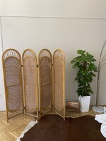 Vintage 4 részes rattan–bambusz paraván, térelválasztó – 1970-es évek stílusa