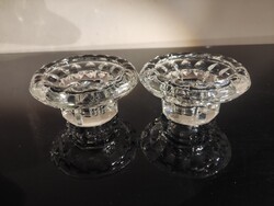 Antik/Vintage francia csiszolt ólomüveg gyertyatartó pár - Jelzett „France”