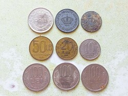 Románia 9 db Különböző Érme 5 10 20 50 100 Lej Lei 1942-1994