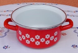 Vintage Red Floral Enamel Small Pot 16 cm