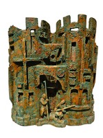 Nagyméretű modern jelzett 1971-es oxidmázas samottkerámia plasztika/relief