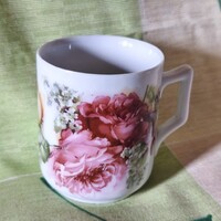 Régi porcelán sárga és vörösrózsás bögre