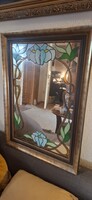 Tiffany technique decorative glass mirror with gilded wooden frame