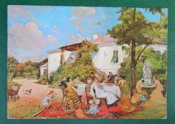 Művészeti képeslap festményről - Theodor Aman (1831–1891): Családi ünnep / Kerti mulatság