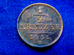 Ausztria Ferenc József 1/2 Kreuzer 1851 B