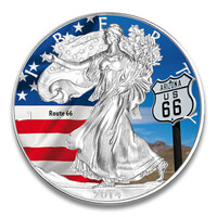 USA 1 Dollár Silver Eagle "Walking Liberty - "Route 66" színezett ezüst pénzérme (2014)