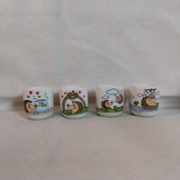 Retro „Funny Design” mini porcelán gyertyatartó szett – Sündisznó mintás, Nyugat-Németország (4 db)