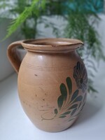 Large Size Handle Silke Rötyke Hungarian Village Erdély - Szilágyság Floral Motif Antique Ceramic Jug