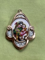 Porcelán medál arany foglalatban 1890-1910
