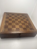 Különleges, többfunkciós antik játékdoboz – sakk, malom és backgammon – 18–19. század fordulója