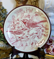 Pavesi Tognana Porcelán tányér, Reggeli barátok sorozatból, mely a rozsdásfarkú gébicsekek ábrázolja