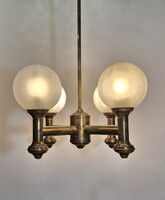 Mid century modern csillár, réz és üveg, több darab