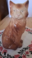 Retro barna-krém mázas kerámia macska / cica figura
