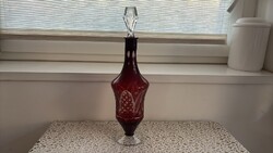 RETRO Red Cut Glass Decanter 40cm with Original Stopper - Large Size (Carafe)