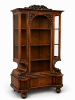 Historic Carved Walnut Display Cabinet, Original Polished Glass, Circa 1880
