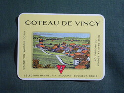 Bor címke,Svájc,Hammel S.A borászat,Coteau de Vincy bor,0.7 l.  1980-