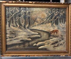 Landscape with Deer. Jenő Deák 1953. Transylvania
