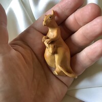 Japanese Netsuke Miniature Carving - Kangaroo with Baby, Feng Shui, Chinese Zodiac