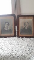Antik 1920-as páros portré díszített keretben – Szabó Jakab, Celldömölk (2 db)
