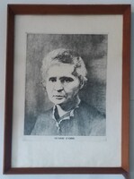 Kovács Tamás (1942–1999) – Marie Curie portré – szignált eredeti grafika, keretezve