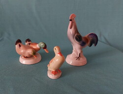 Porcelán Aquincumi kacsák és német porcelán kakas (3 db)