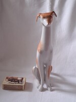 Ritka Drasche (Kőbányai Porcelángyár) art deco, kézzel festett agár kutya porcelán figura