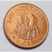 Jersey,2 pence 1998 EF+ réz