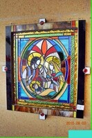 58. AKCIÓ! Id. Peák István: Szent Család – Eredeti 3D Tiffany falikép (54.5x61 cm. van súlya)