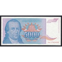 Jugoszlávia,5000 dinara 1994 UNC