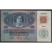 Csehszlovákia,50 kronen/korona 1919 - CSEHSZLOVÁK FELÜLBÉLYEGZÉS F