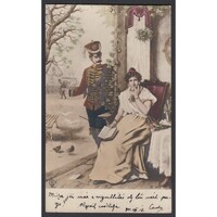 Magyarország,Szerelmes katonai képeslap huszárral 1901