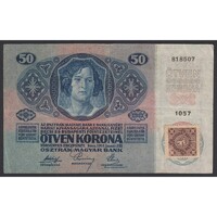 Csehszlovákia,50 kronen/korona 1919 - CSEHSZLOVÁK FELÜLBÉLYEGZÉS F