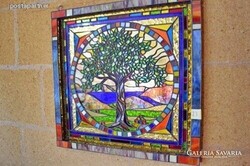 MÚZEUMI RANGÚ ALKOTÁS! Id. Peák István: 23. Életfa  Aprólékos, sok darabos 3D Tiffany falikép (60x60