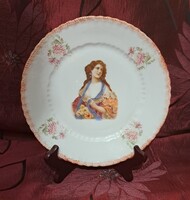 Antique lady portrait porcelain plate, wall plate pair (M6484)