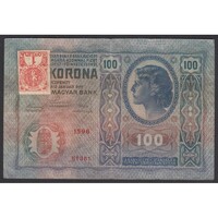 Csehszlovákia,100 kronen/korona 1919 - CSEHSZLOVÁK FELÜLBÉLYEGZÉS F