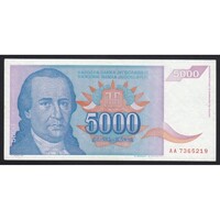 Jugoszlávia,5000 dinara 1994 EF+