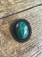 Vintage Israeli Silver Brooch with Eilat Cabochon Mineral Stone