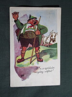 Képeslap,B. E. grafika,humor,vicc,Ah ! ez a csodálatos magány idefönt,tiroli turázó,tehén,1940-