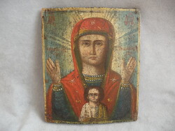 Ancient Orthodox Icon of the Mother of God, Russian folk icon from the late 19th century around 1900