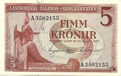 5 krónur korona 1957 júni 21. Izland 3. aUNC