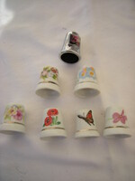 Porcelain thimbles 6pcs + metal Finnish reindeer thimble