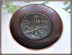 Retro, iparművész, Balaton, vörösréz, bronz, falitál, falidísz