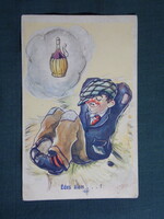 Képeslap,grafikai,művészet,humor,vicc,Édes álom,borálom,alkohol,1940-