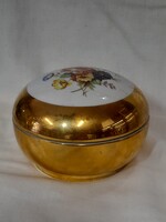 Német Germany Foreign /Exportos/ Kézi Festett,Virág,Aranyozott Mintás Porcelán Bonbonier,Doboz.