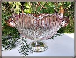 Original Walther Glas Pink Swan Pattern Footed Glass Serving Dish